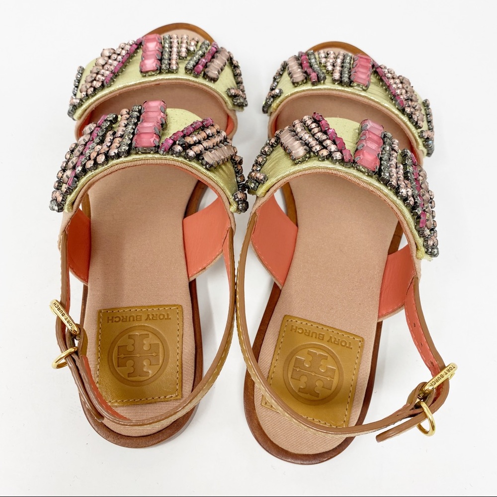 Tory Burch Tanner Beaded Jeweled Crystal Sandals 5 - Picture 5 of 7